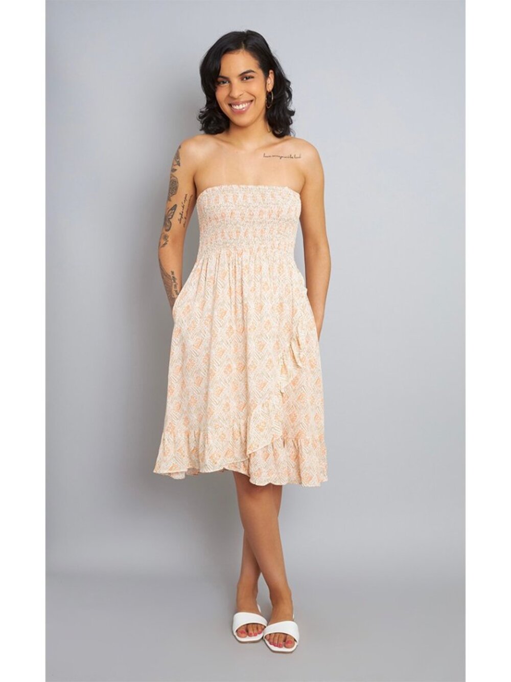 Pink Summer Strapless Smocked Dress